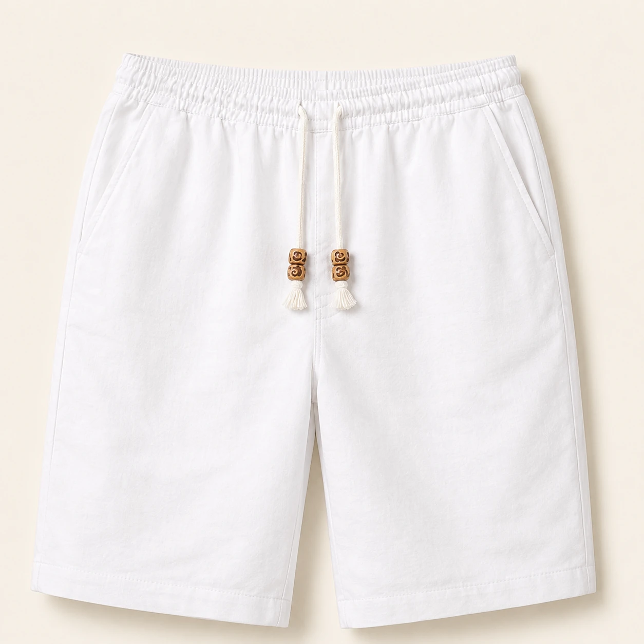 White cotton linen drawstring shorts