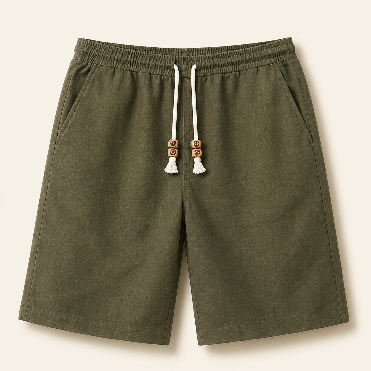 Olive Green cotton linen drawstring shorts