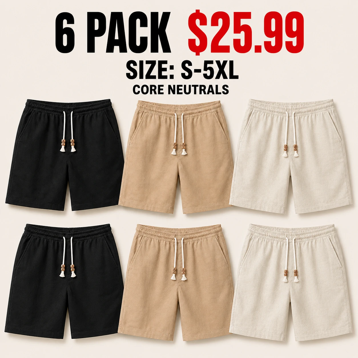 Six-pack Core Neutrals shorts color mix