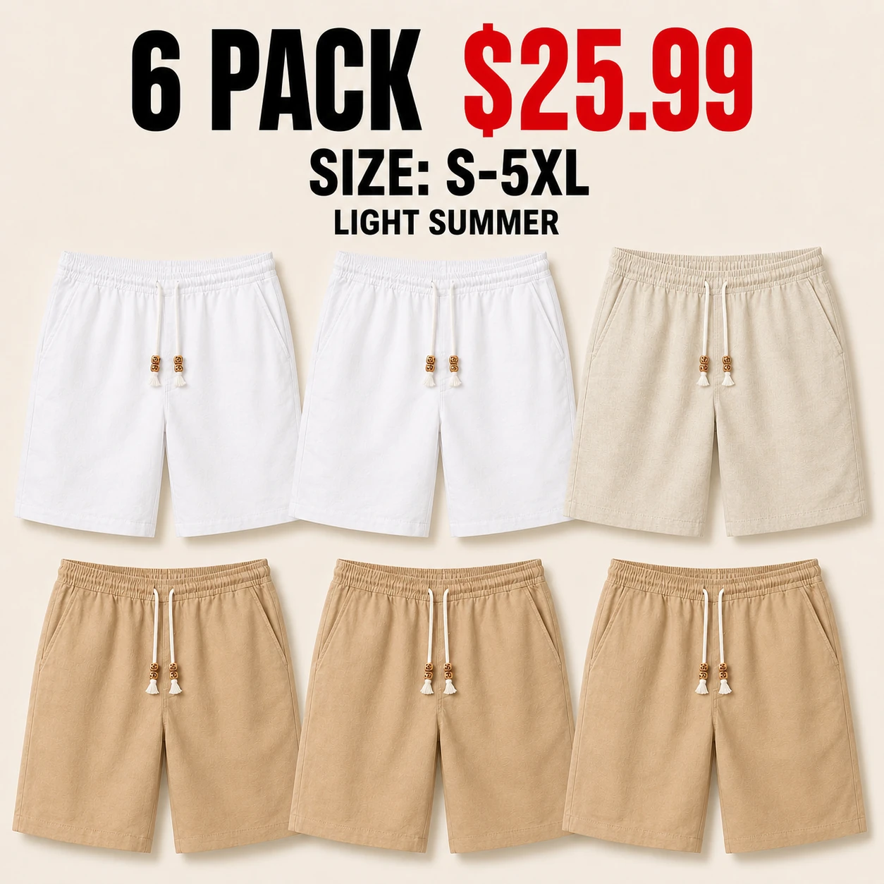 Six-pack Light Summer shorts color mix