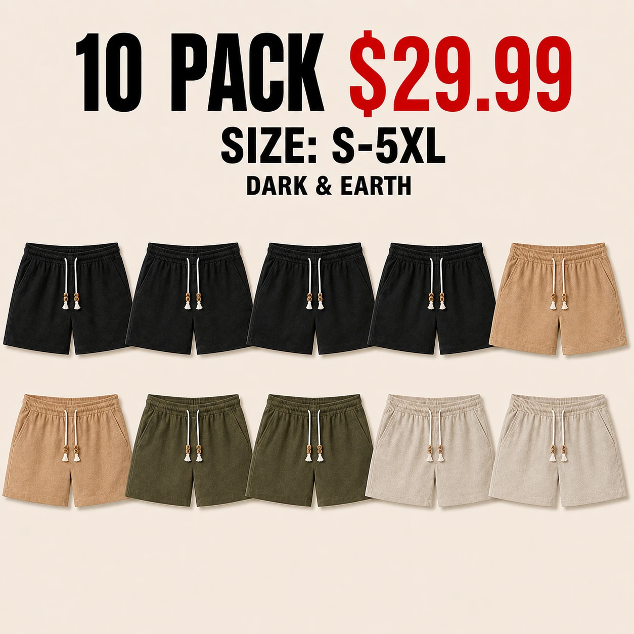 Ten-pack Dark and Earth shorts