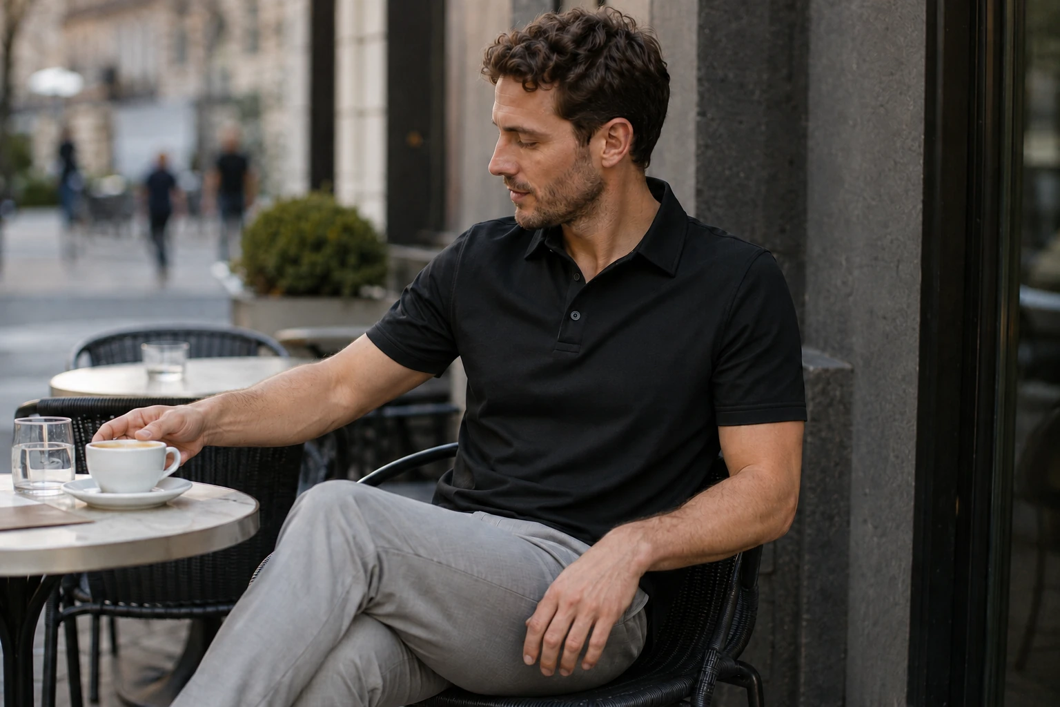 Men's classic polo shirt for a city cafe