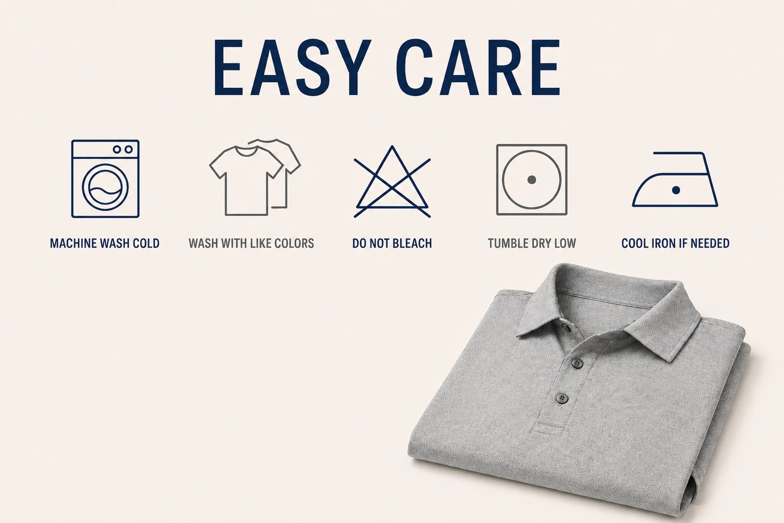 Easy care guide for performance polo shirts