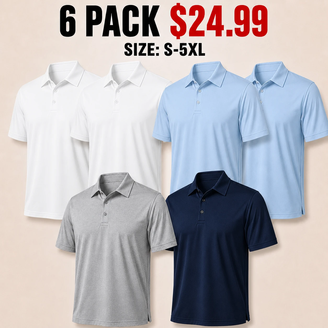Six-pack Light Everyday polo shirt color mix
