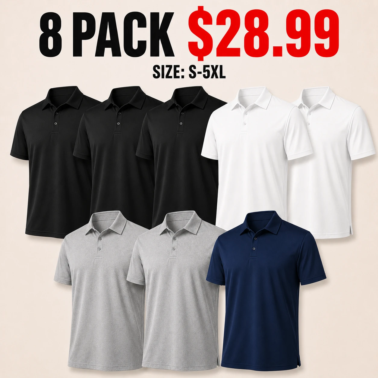 Eight-pack Everyday Neutrals polo shirt color mix