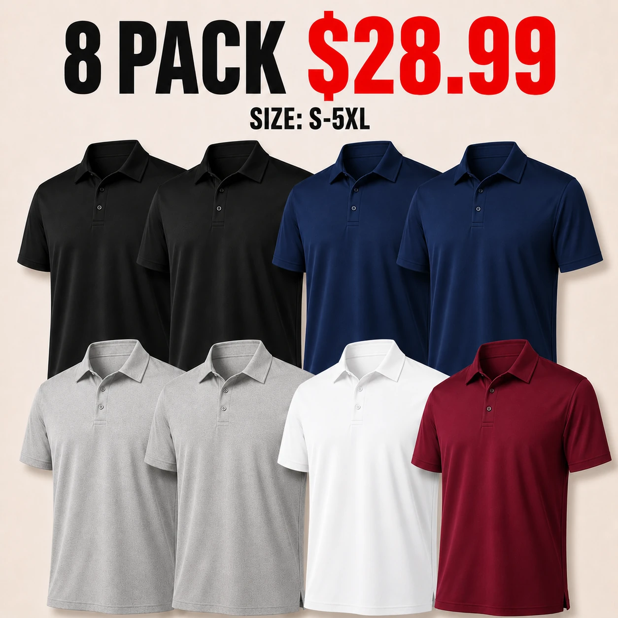 Eight-pack Dark Business polo shirt color mix