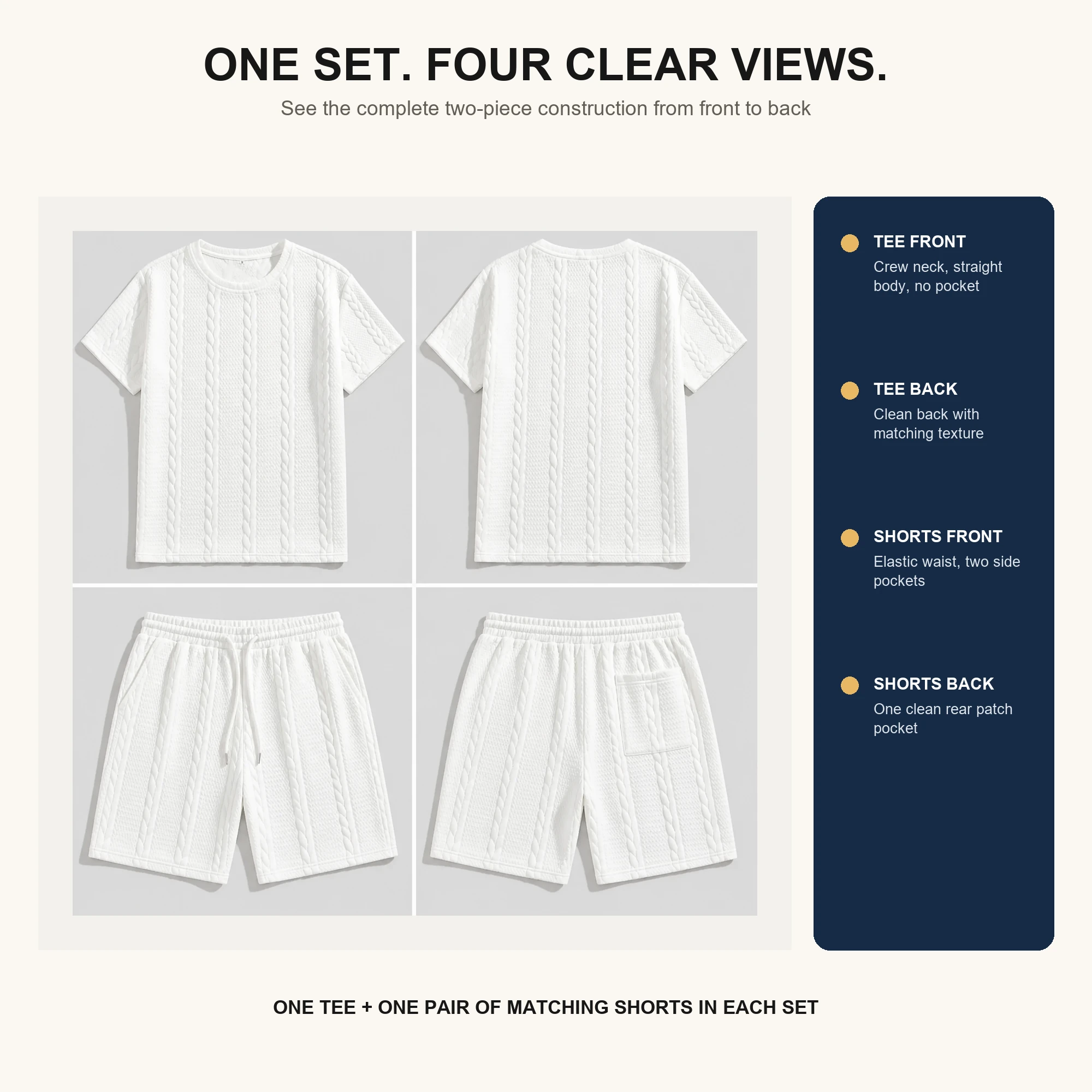 Matching cable-textured two-piece summer outfit