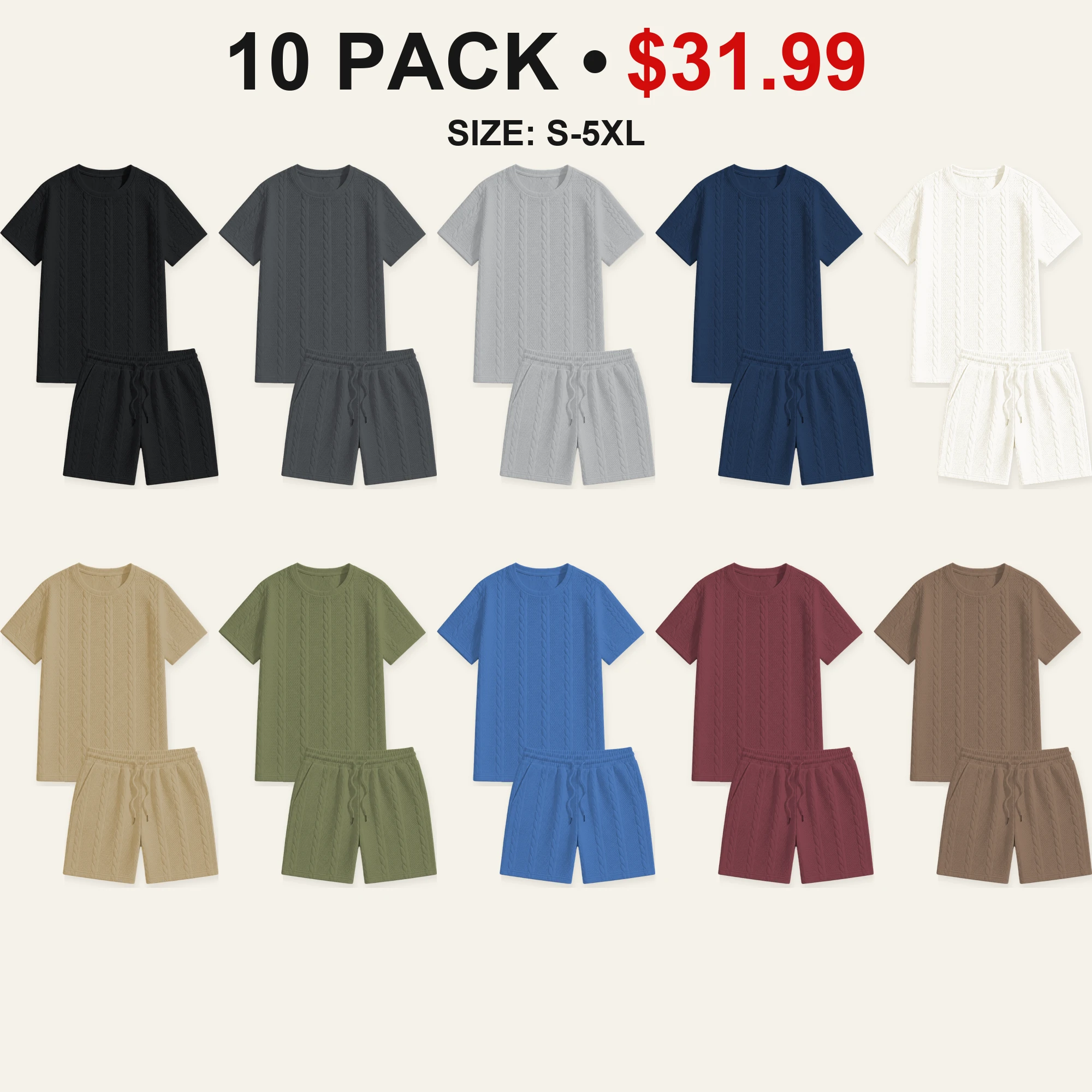 Ten-pack Complete Rotation cable-textured T-shirt and shorts color mix
