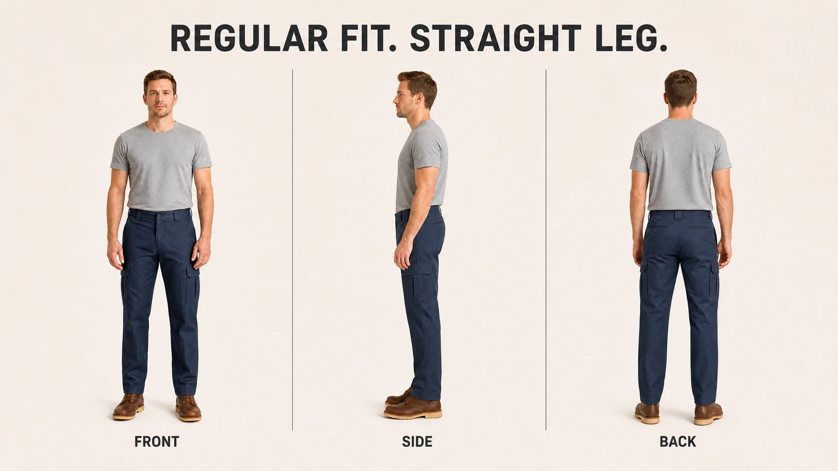 Front side and back regular-fit straight-leg guide