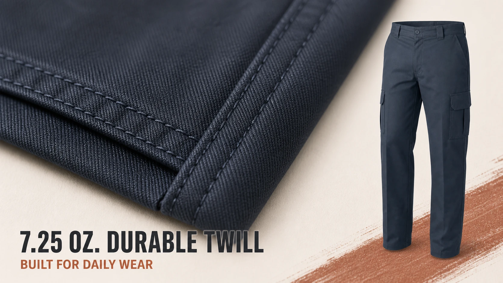 7.25 ounce durable twill fabric detail