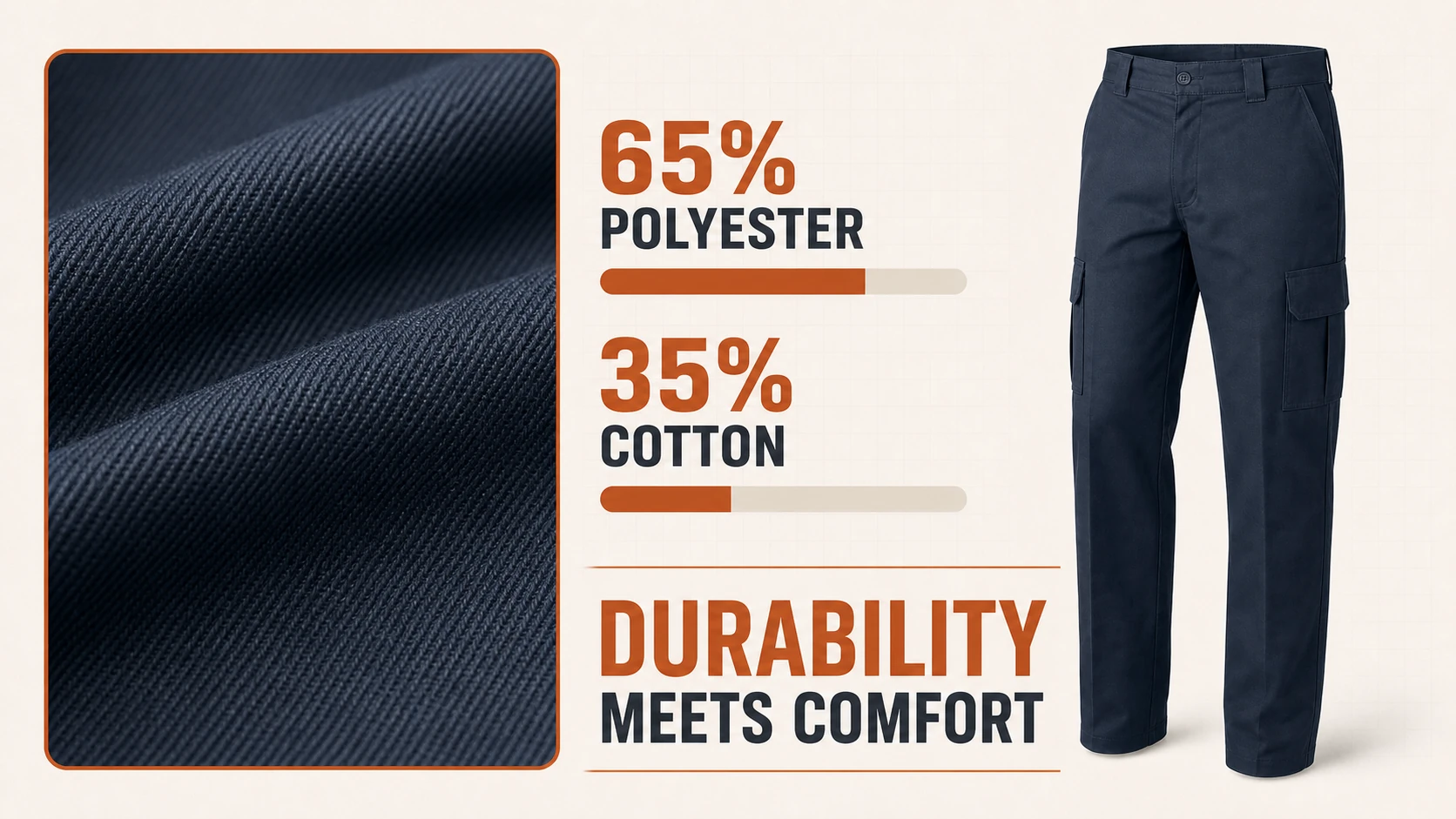 65 percent polyester and 35 percent cotton composition
