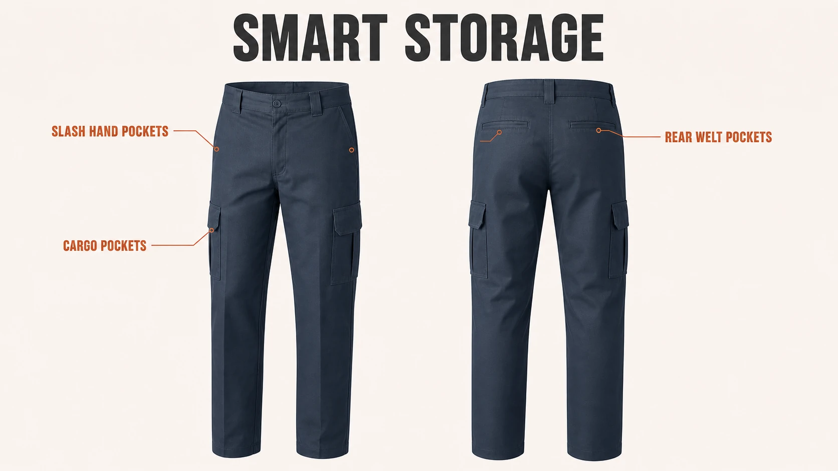 Front cargo and rear welt pocket map