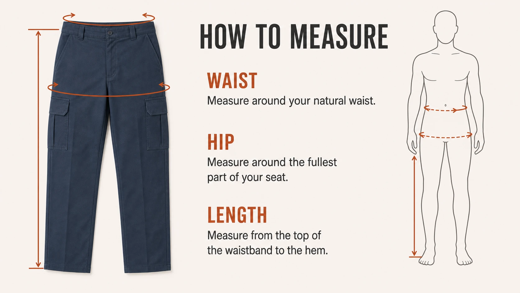 How to measure waist hip and pants length