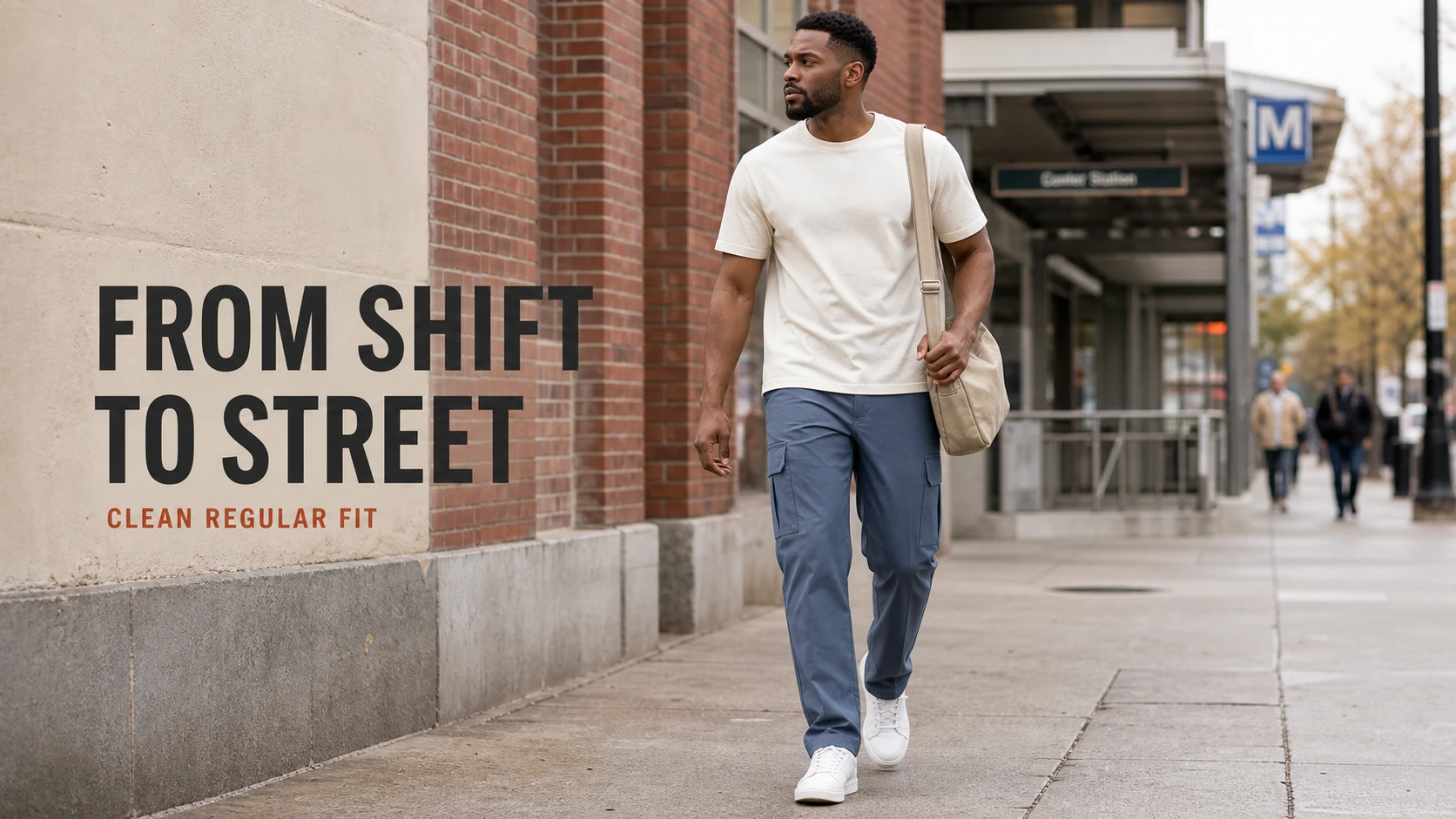 Airforce Blue cargo work pants for a city commute