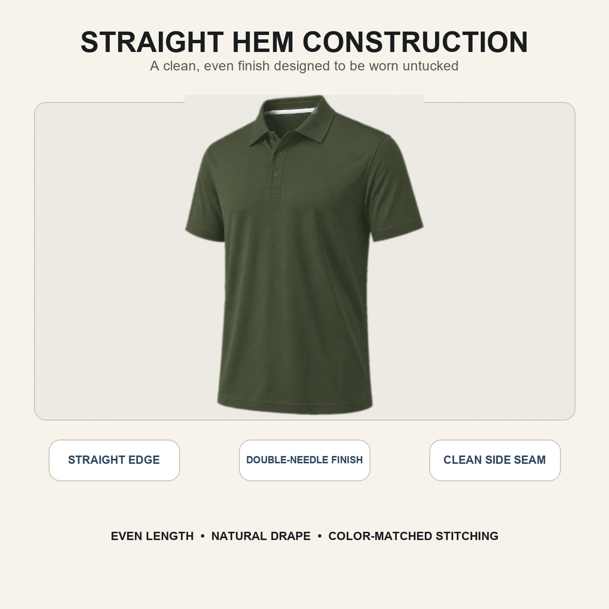 Straight hem construction and stitching