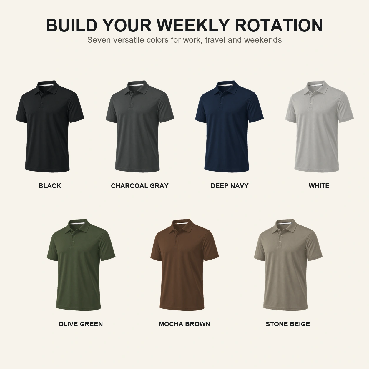 Seven-color polo shirt rotation