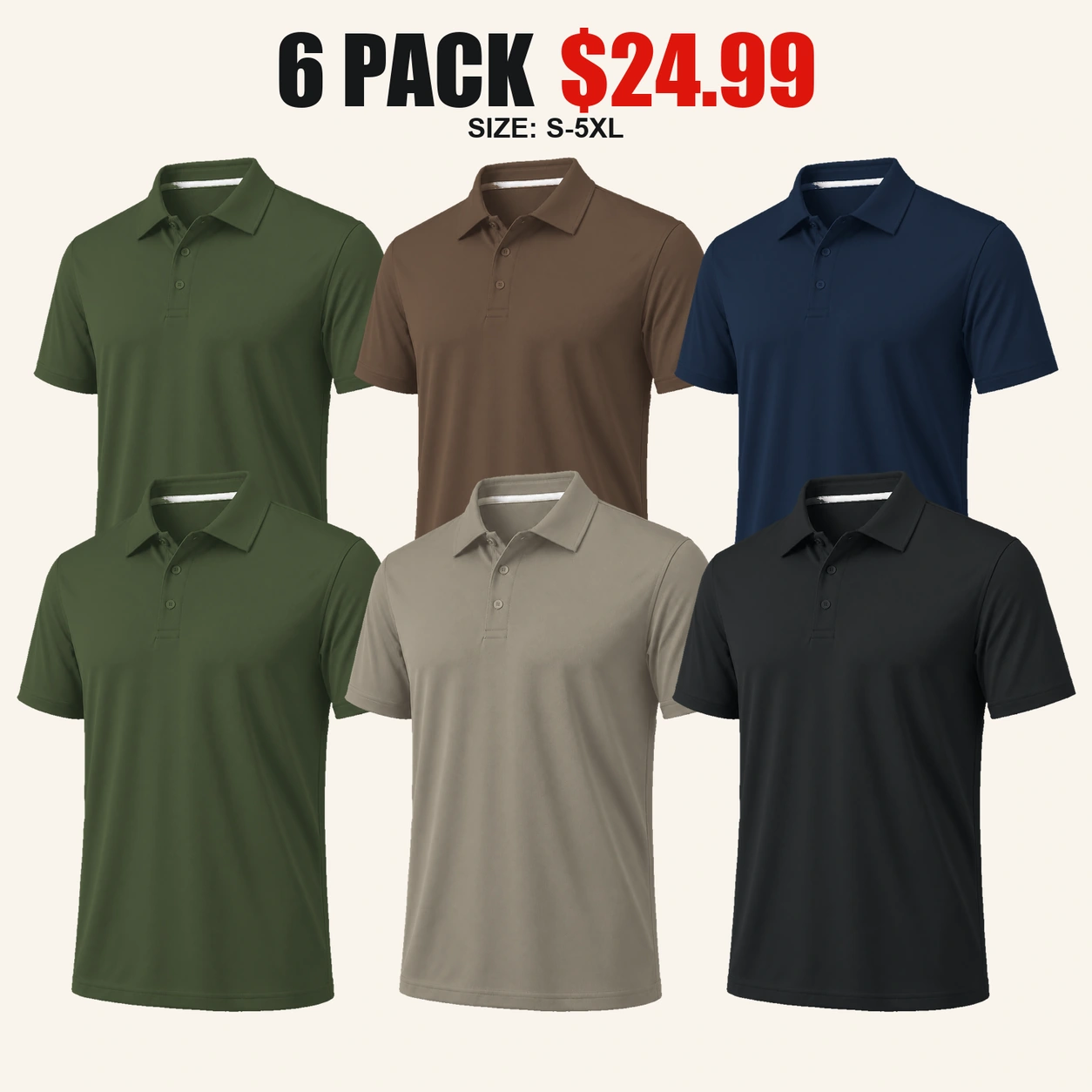 Six-pack Earth and Navy polo shirt color mix