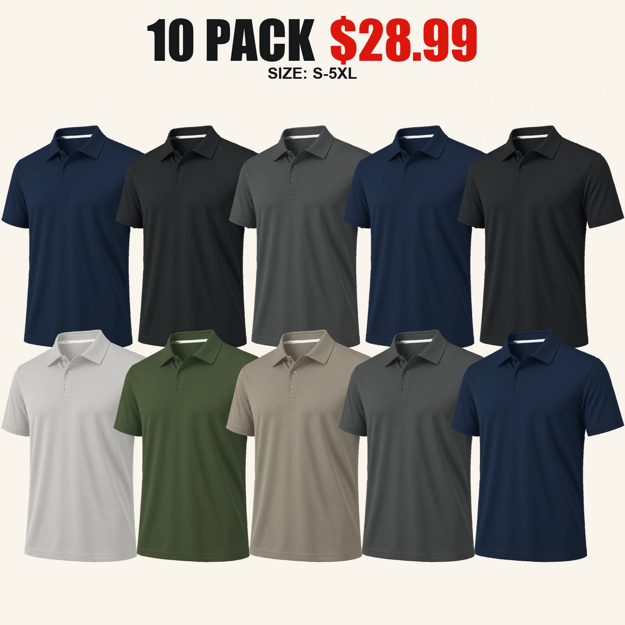 Ten-pack Workweek Rotation polo shirt color mix