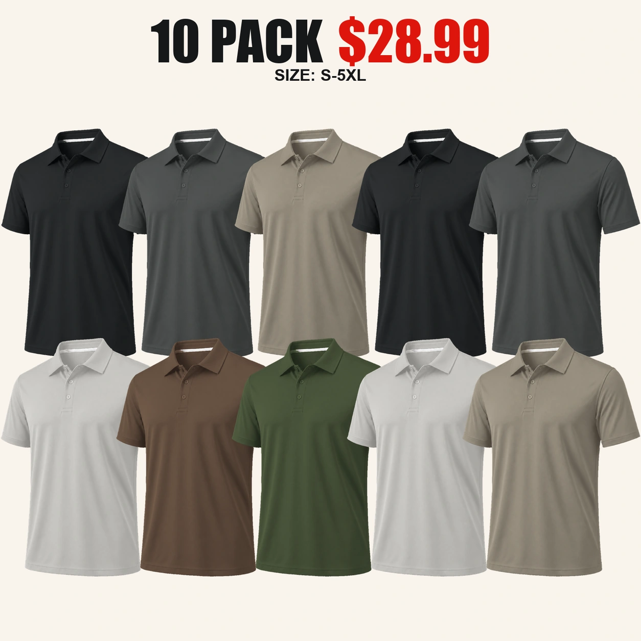Ten-pack Neutral Essentials polo shirt color mix