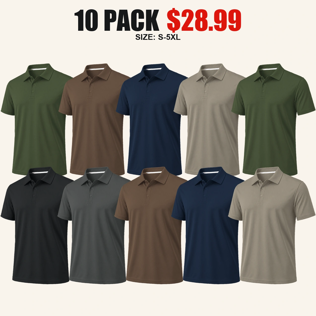 Ten-pack Earth and Navy polo shirt color mix