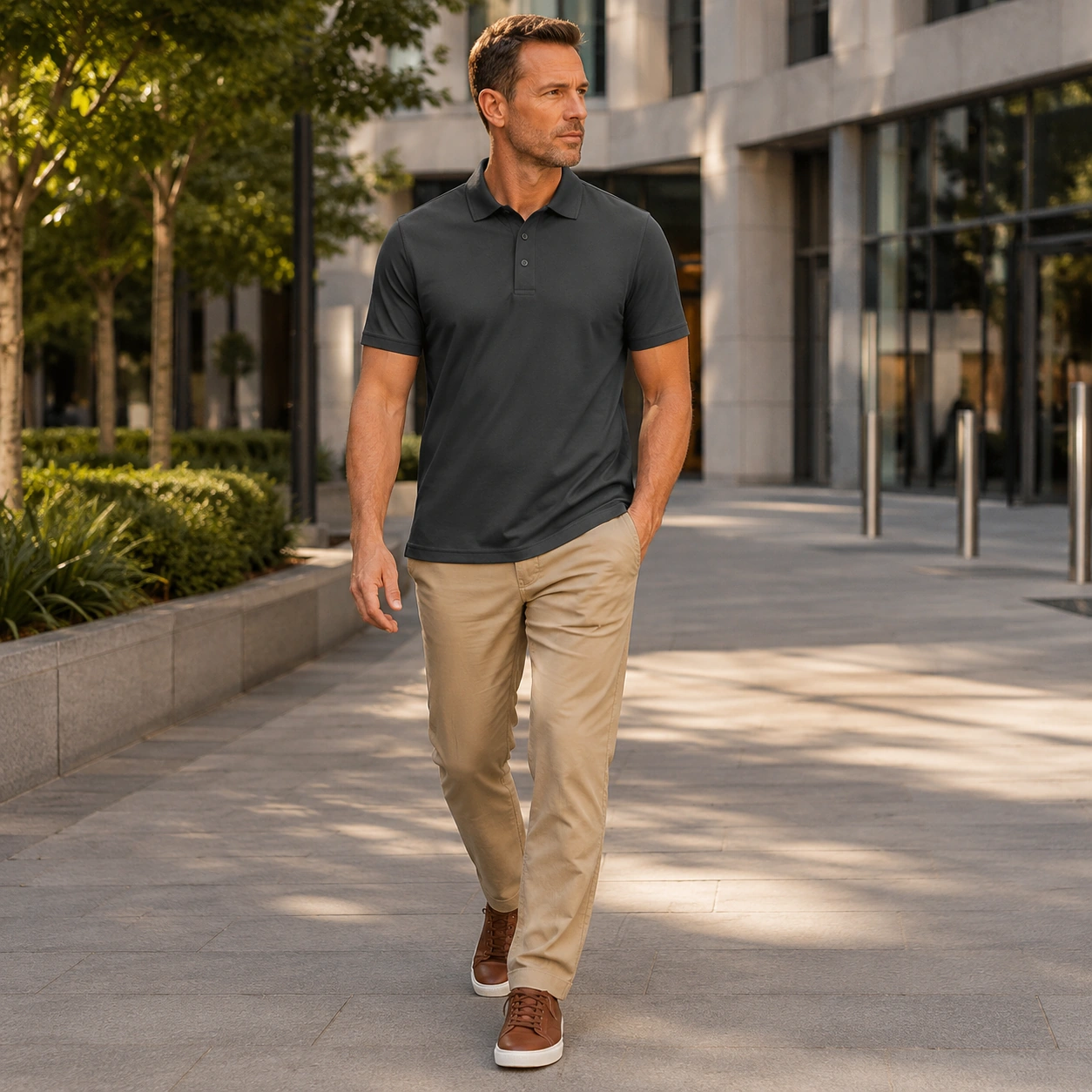 Performance polo styled for a city commute