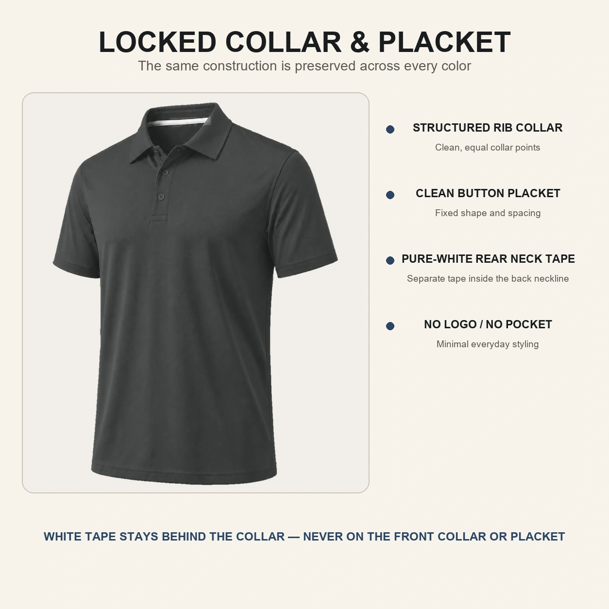 Polo collar placket and cuff details