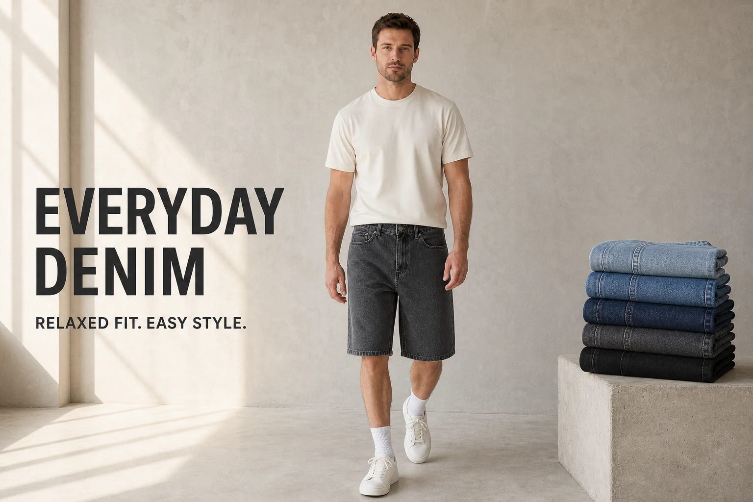 Everyday relaxed-fit men's denim shorts overview