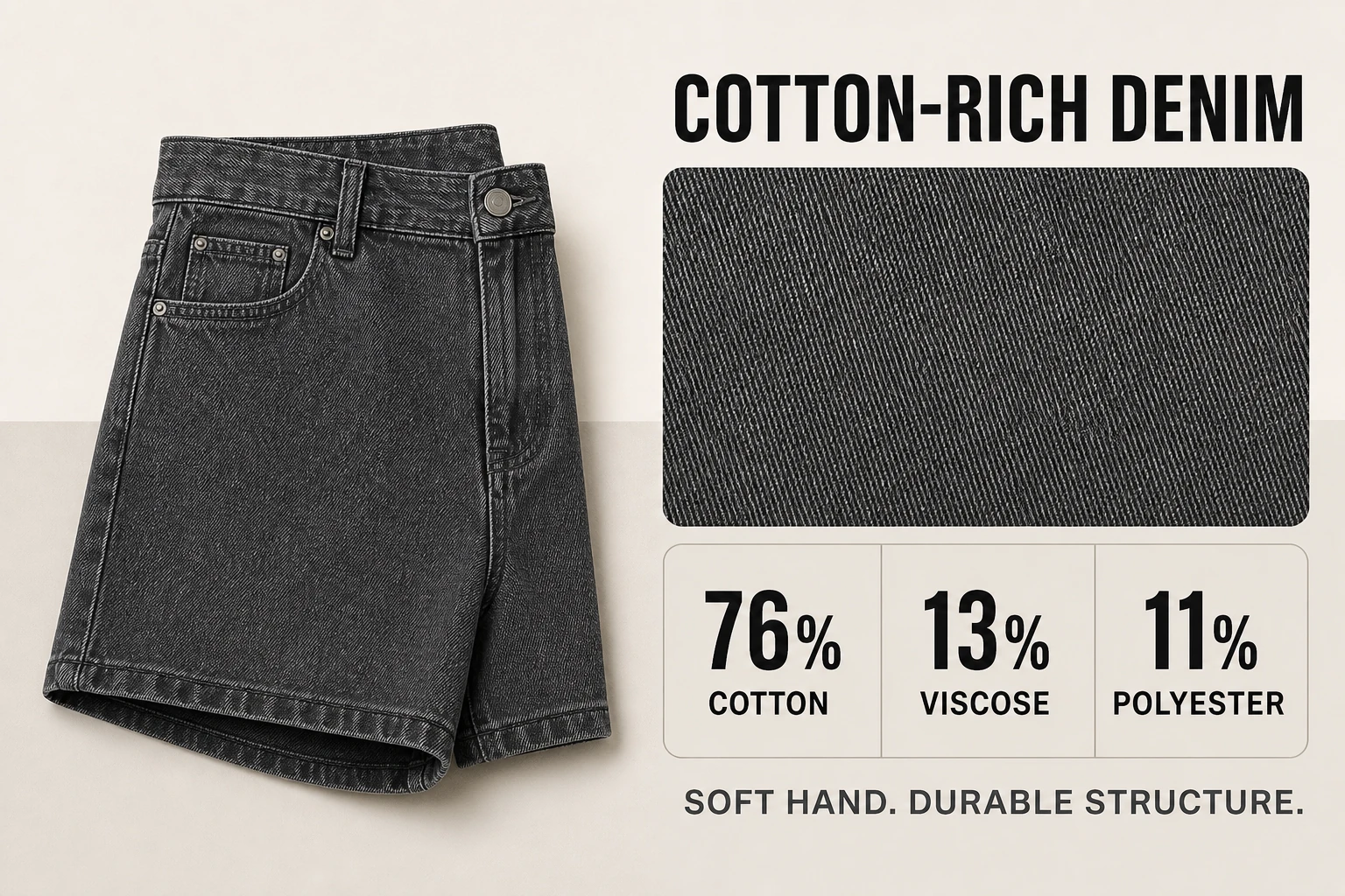 Cotton-rich denim fabric composition