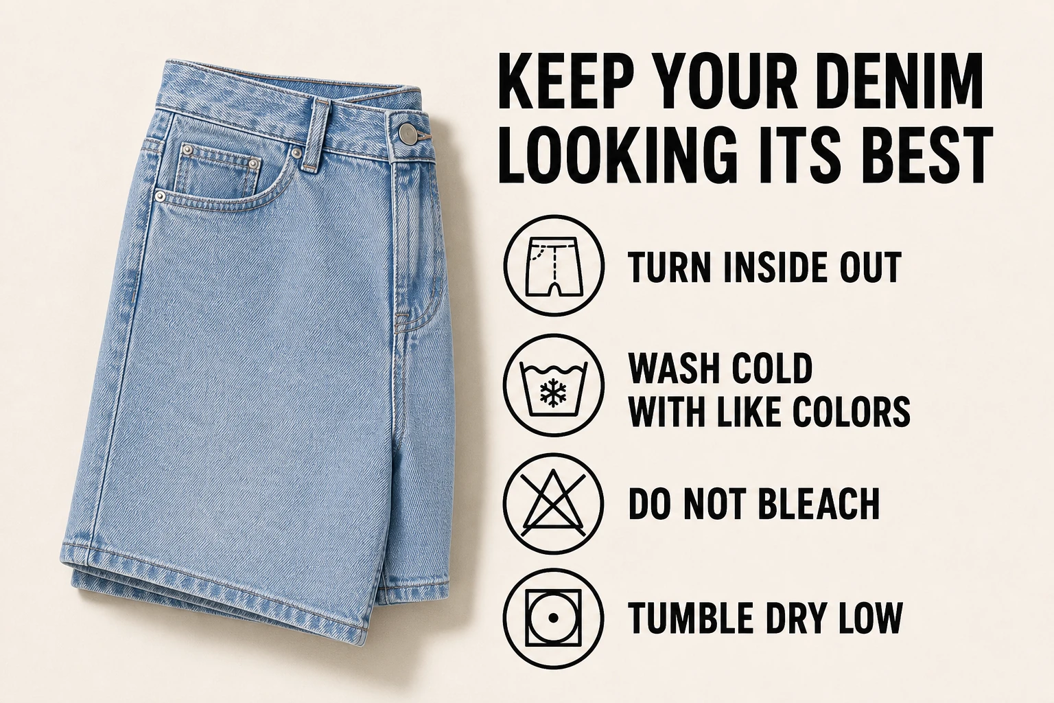 Men's denim shorts washing and care guide