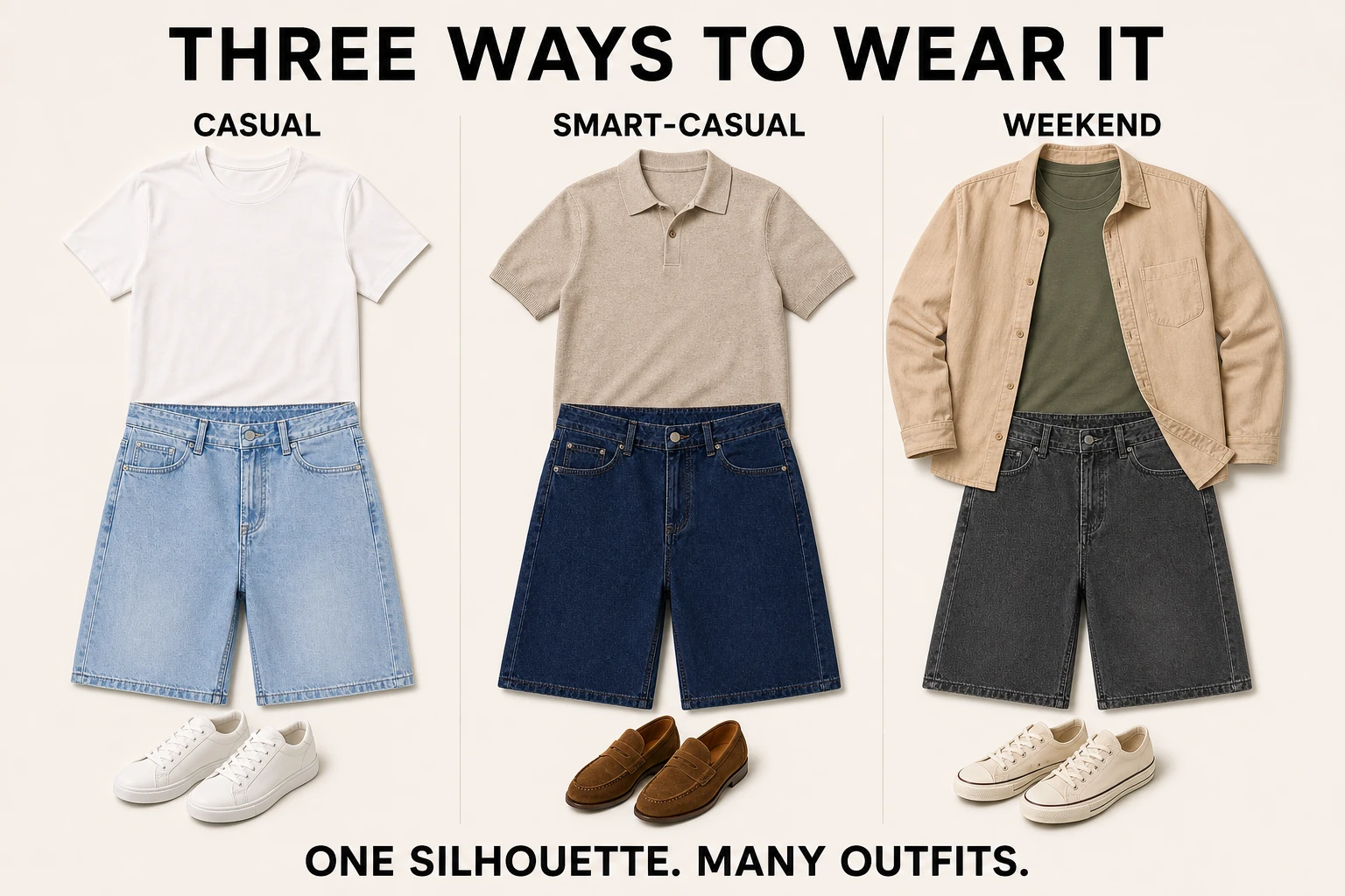 Three casual ways to style men's denim shorts