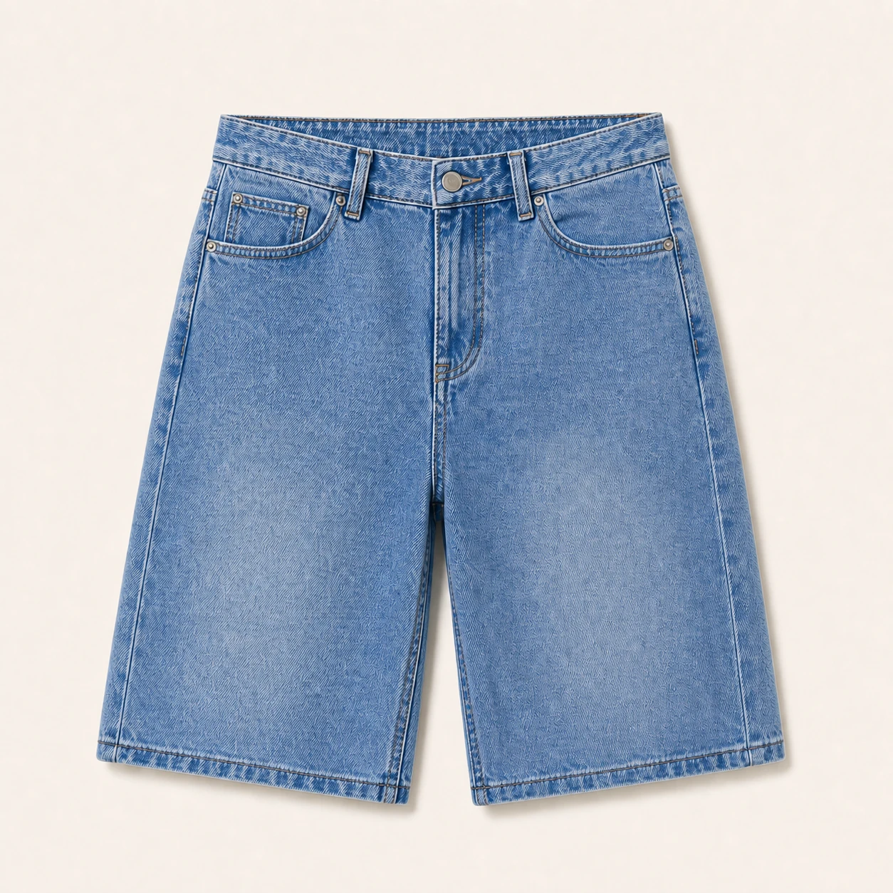 Medium Wash men's knee-length denim shorts