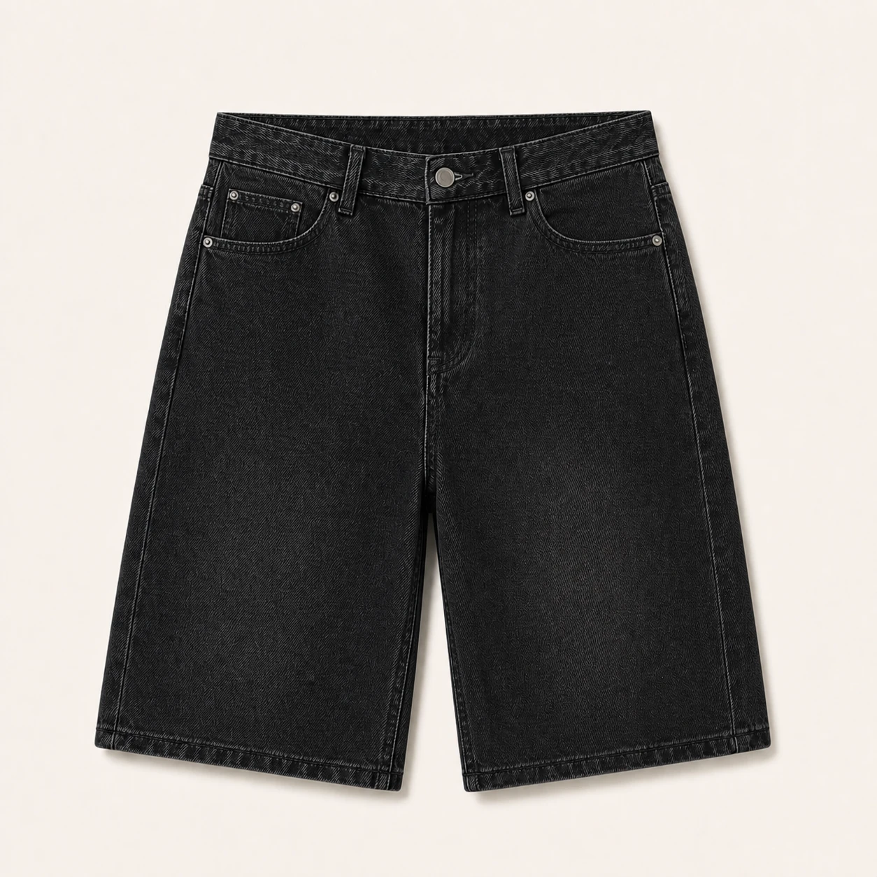 Jet Black men's knee-length denim shorts