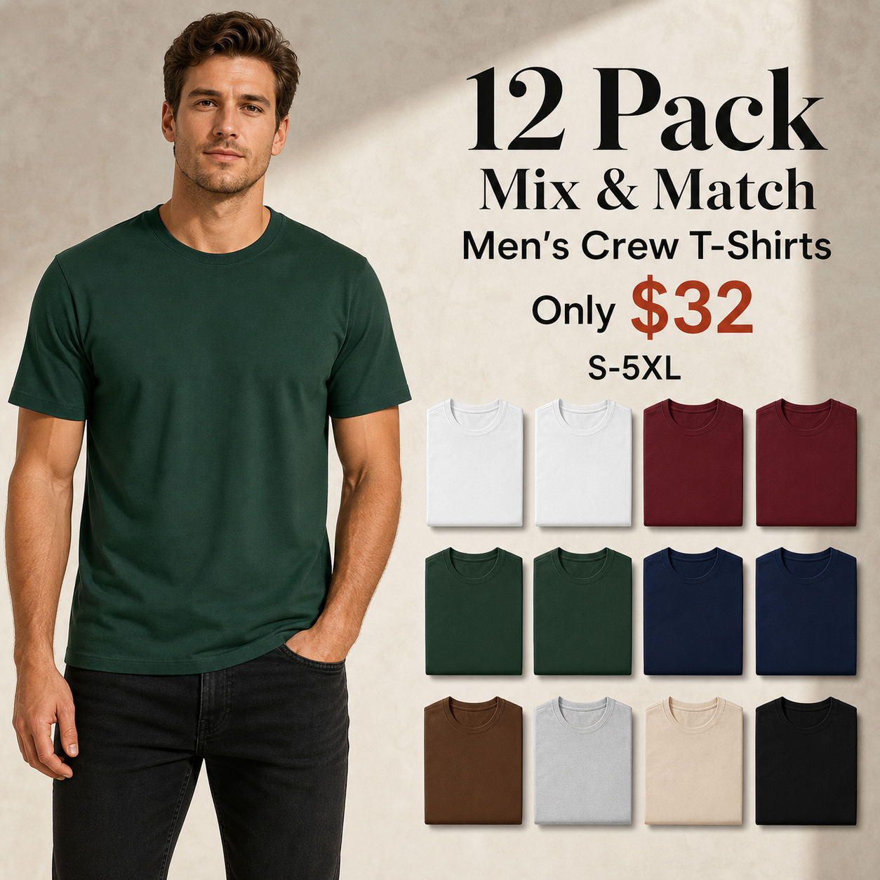 Men's Crew T-Shirts – Mix & Match 8-Pack & 12-Pack, S–5XL