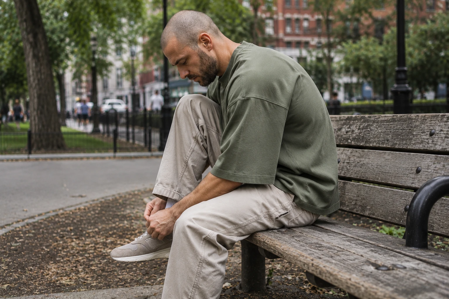 Utility Green oversized T-shirt in the park