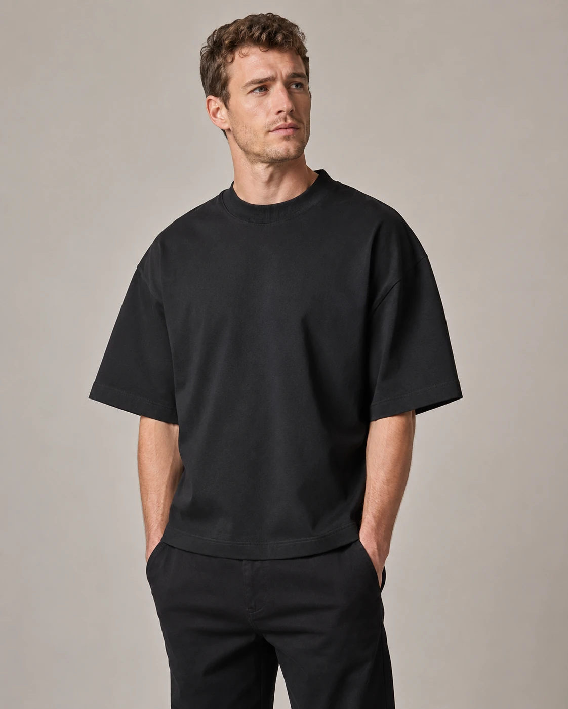 Men's heavyweight oversized T-shirt in Off Black
