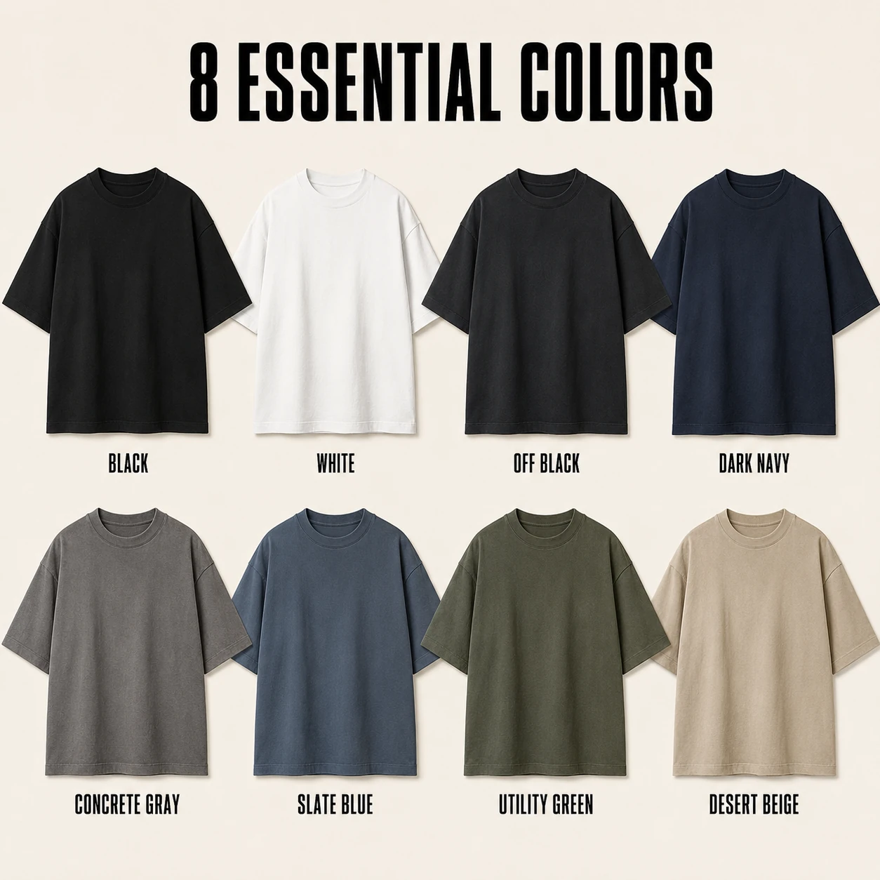 Eight versatile colors of heavyweight oversized T-shirts