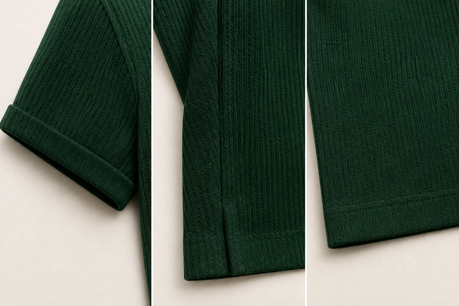 Sleeve cuff seams and straight hem construction