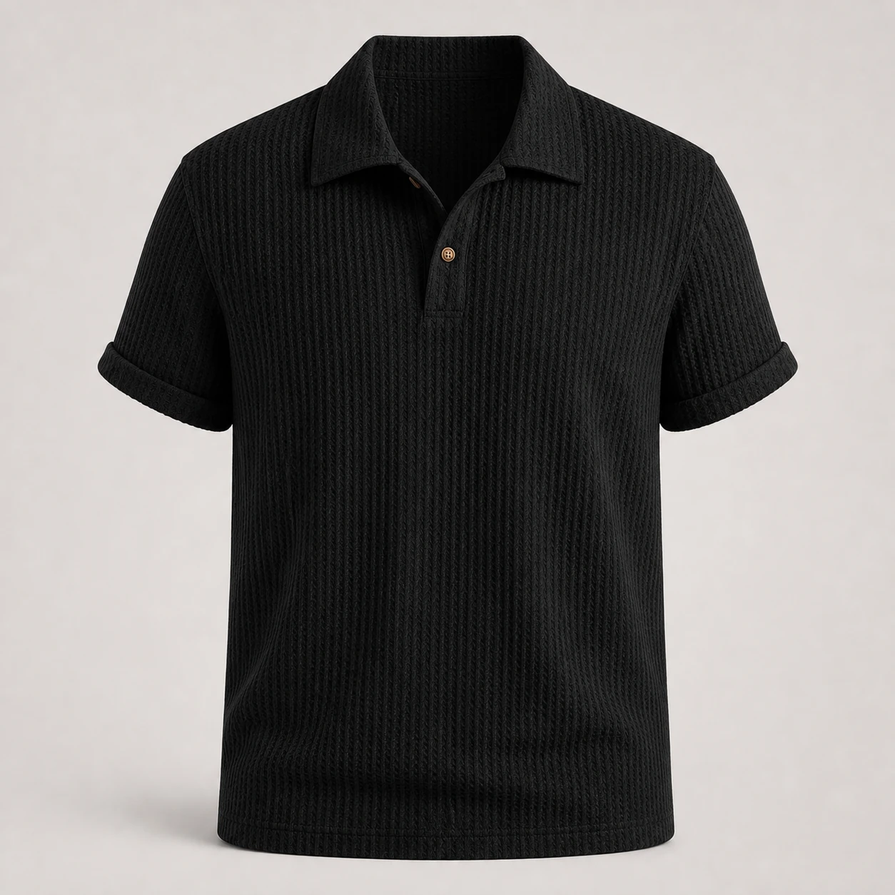 Black jacquard knit polo shirt