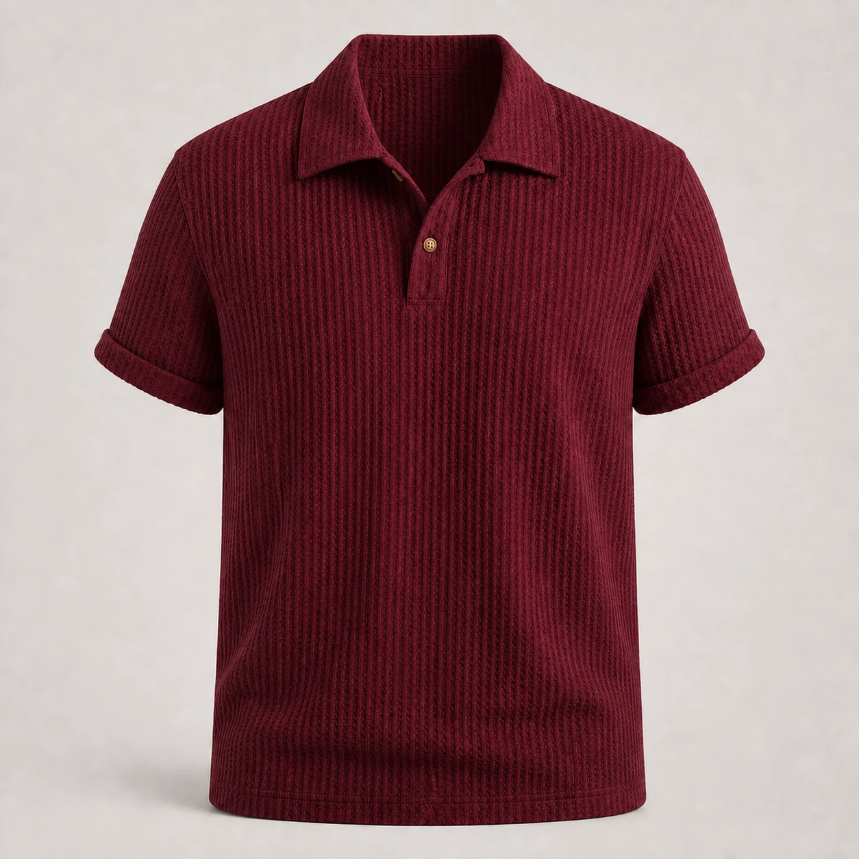 Burgundy jacquard knit polo shirt