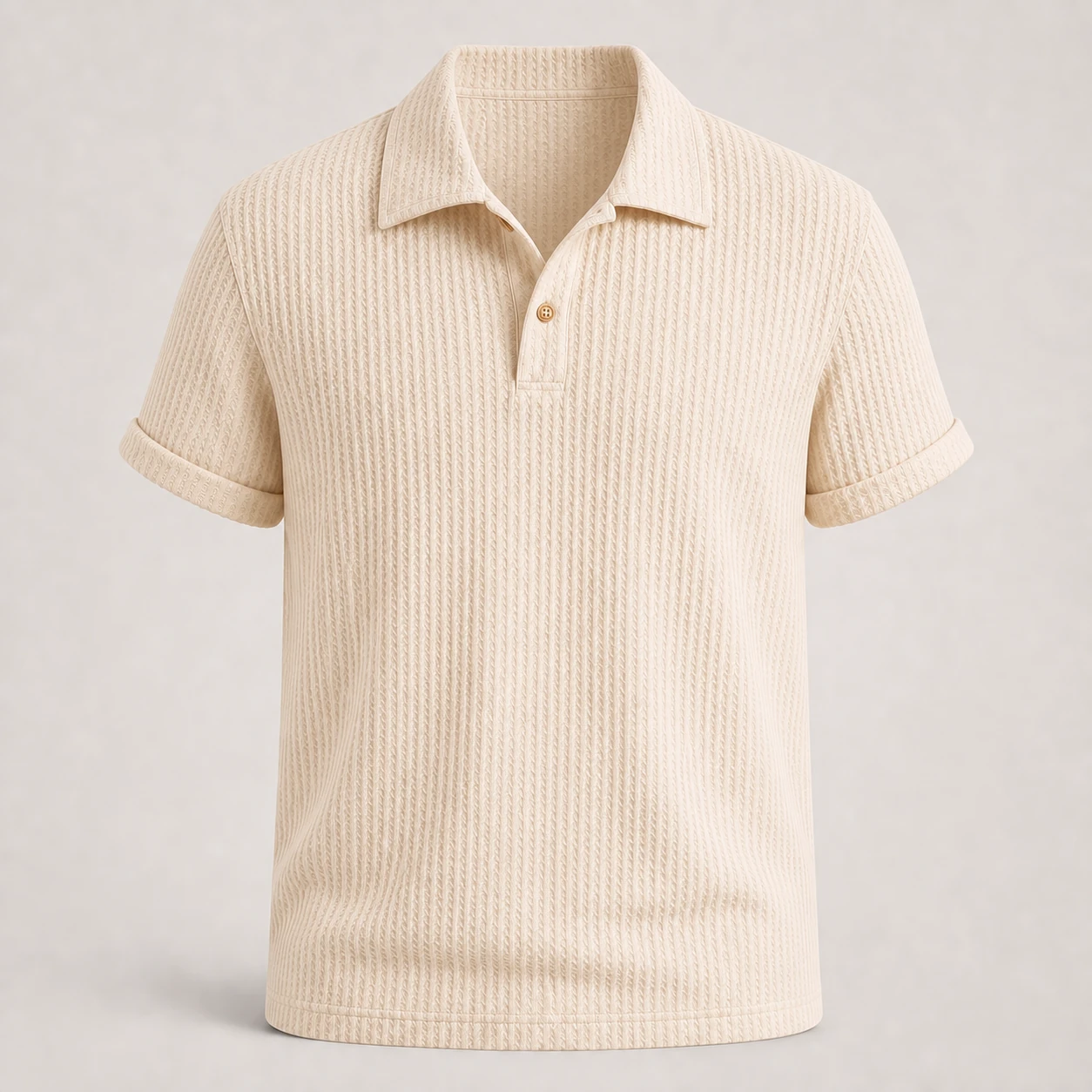 Cream jacquard knit polo shirt