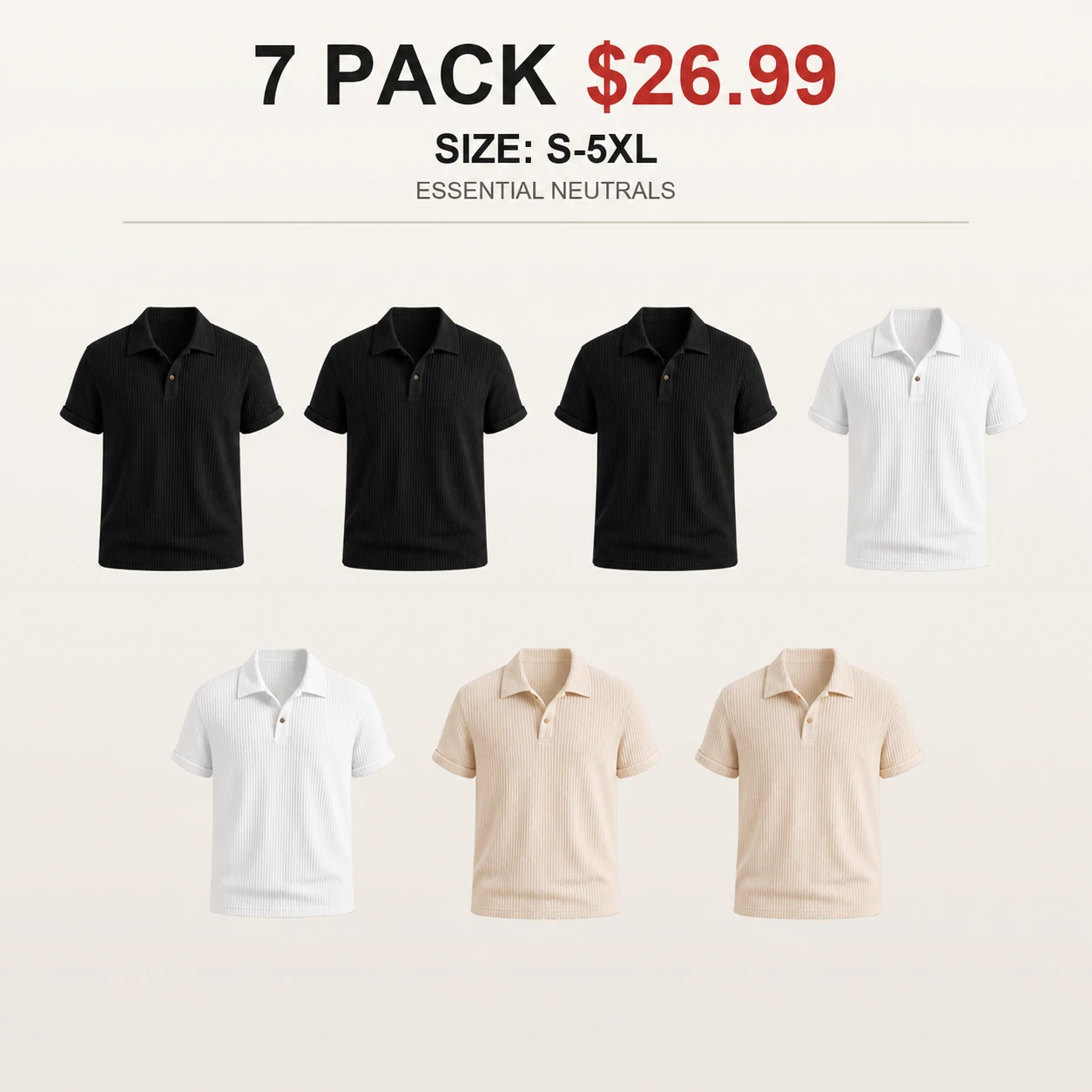 Seven-pack Essential Neutrals polo shirt mix