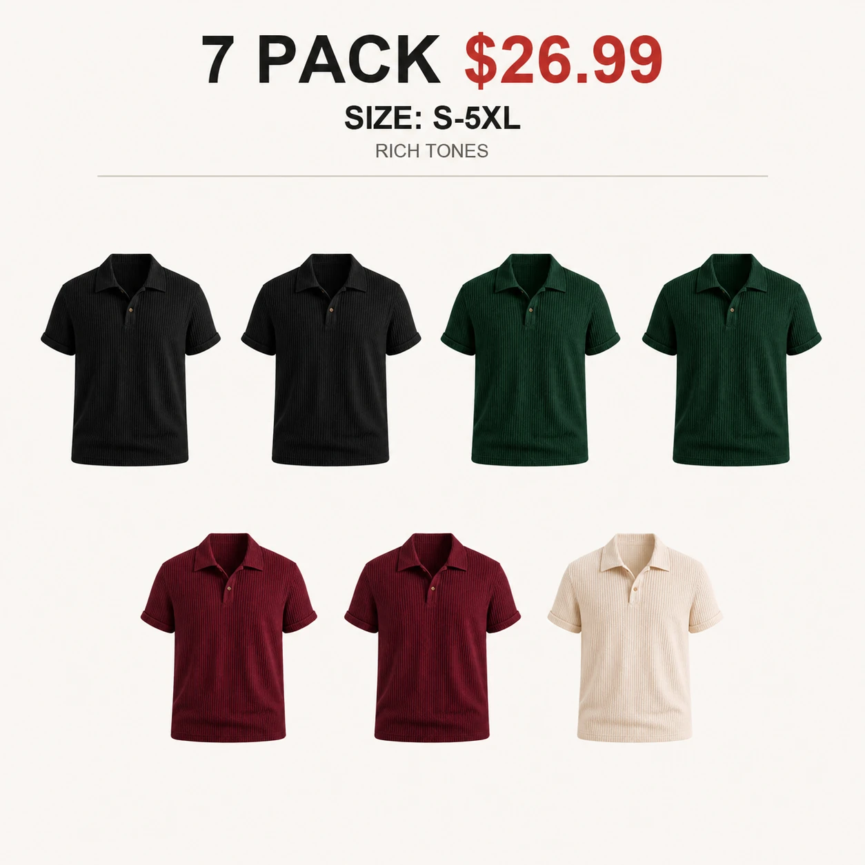 Seven-pack Rich Tones polo shirt mix