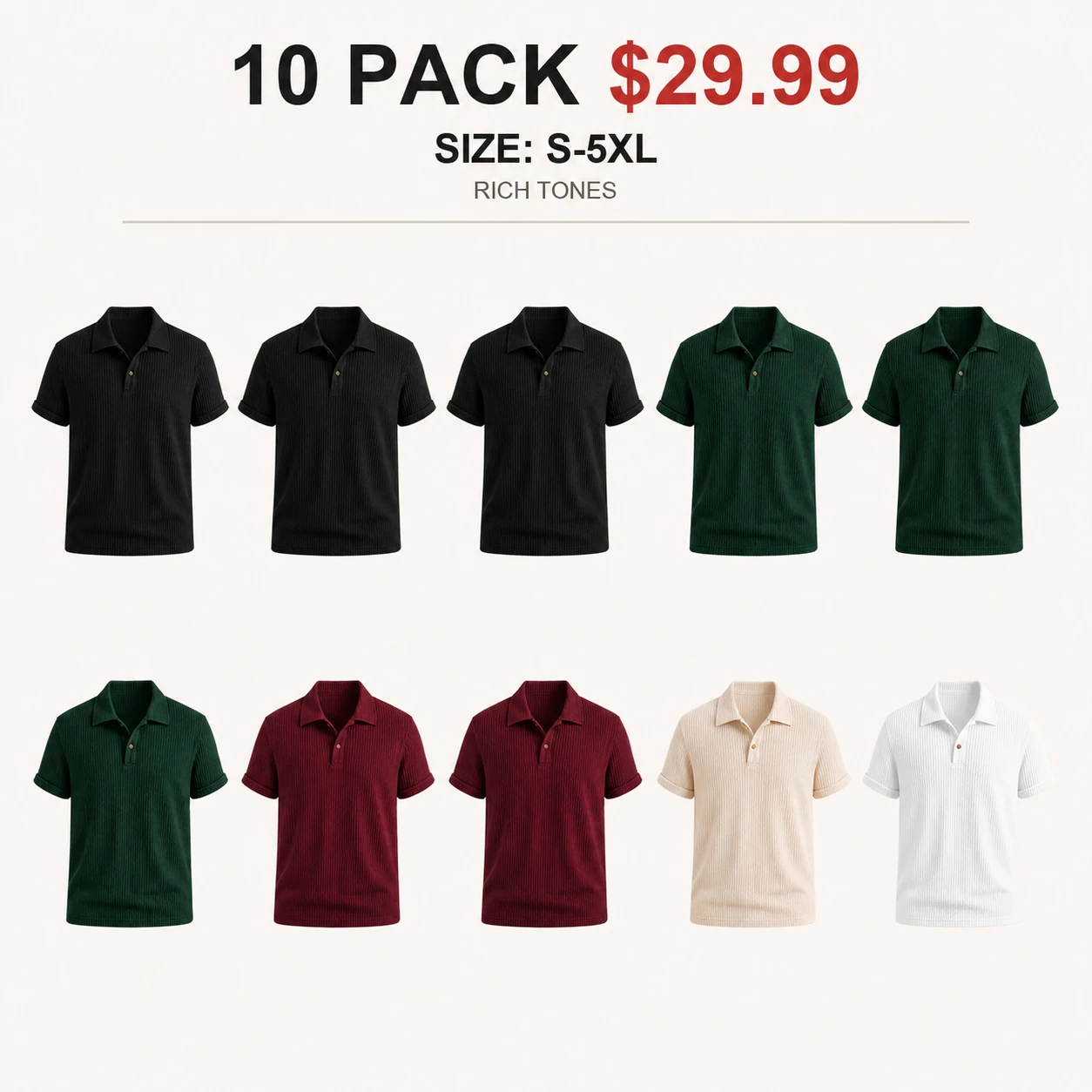Ten-pack Rich Tones polo shirt mix