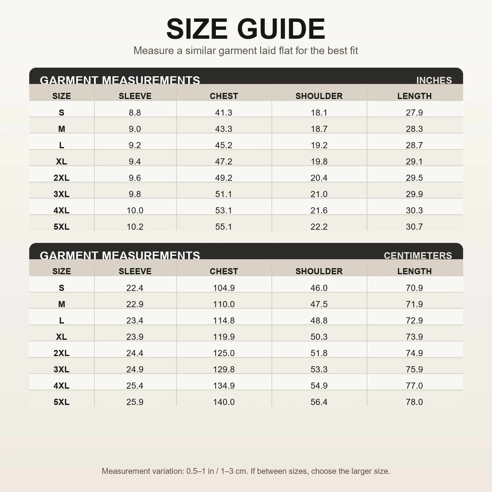 Men's jacquard knit polo shirt size chart from S to 5XL