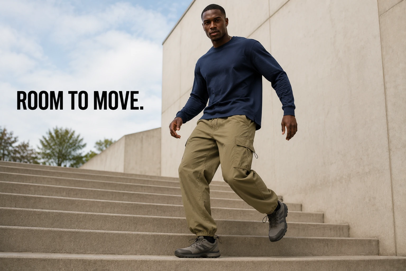 Relaxed parachute cargo pants built for easy movement
