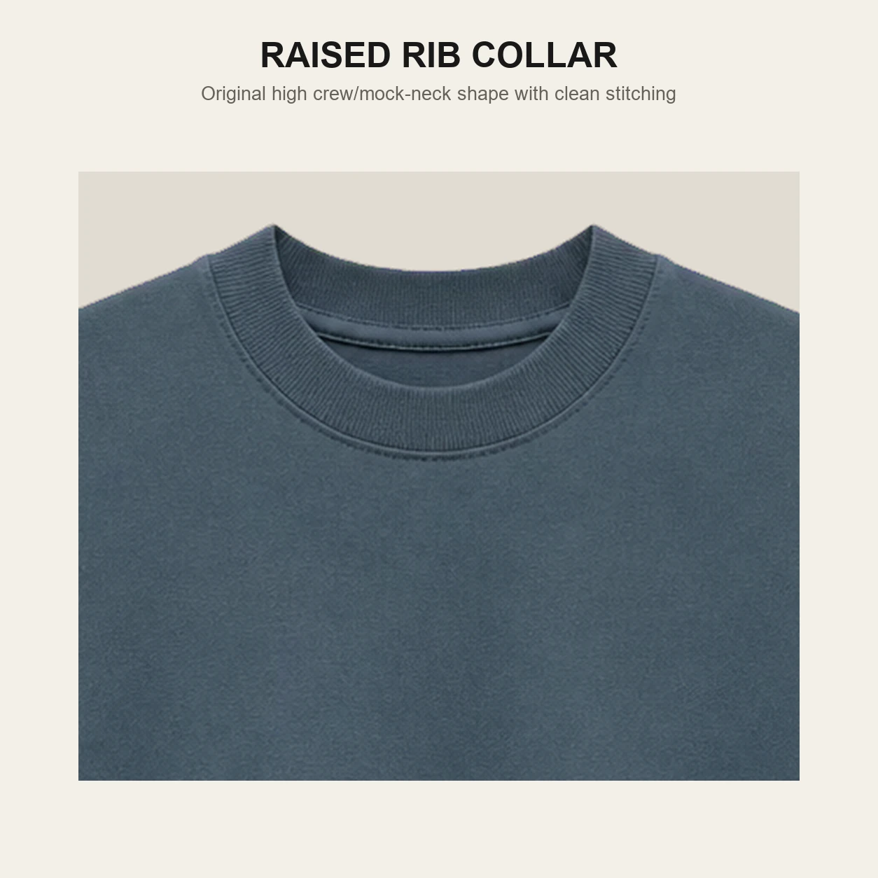 Raised rib high crew collar construction
