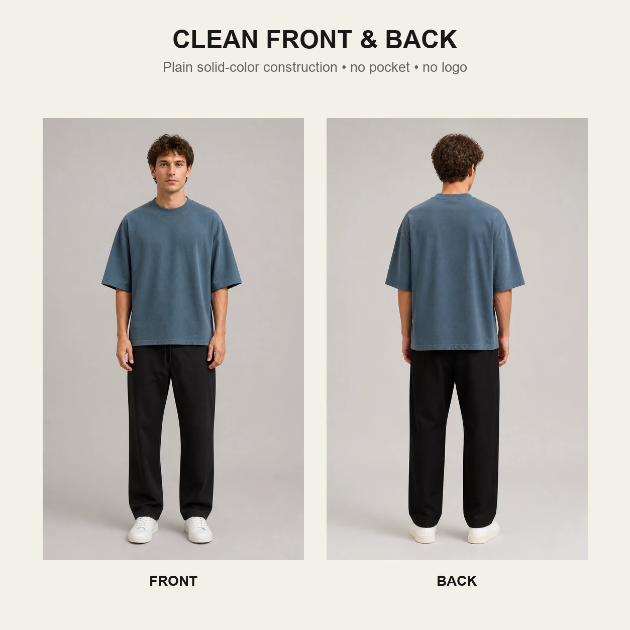 Clean plain front and back without pocket or logo