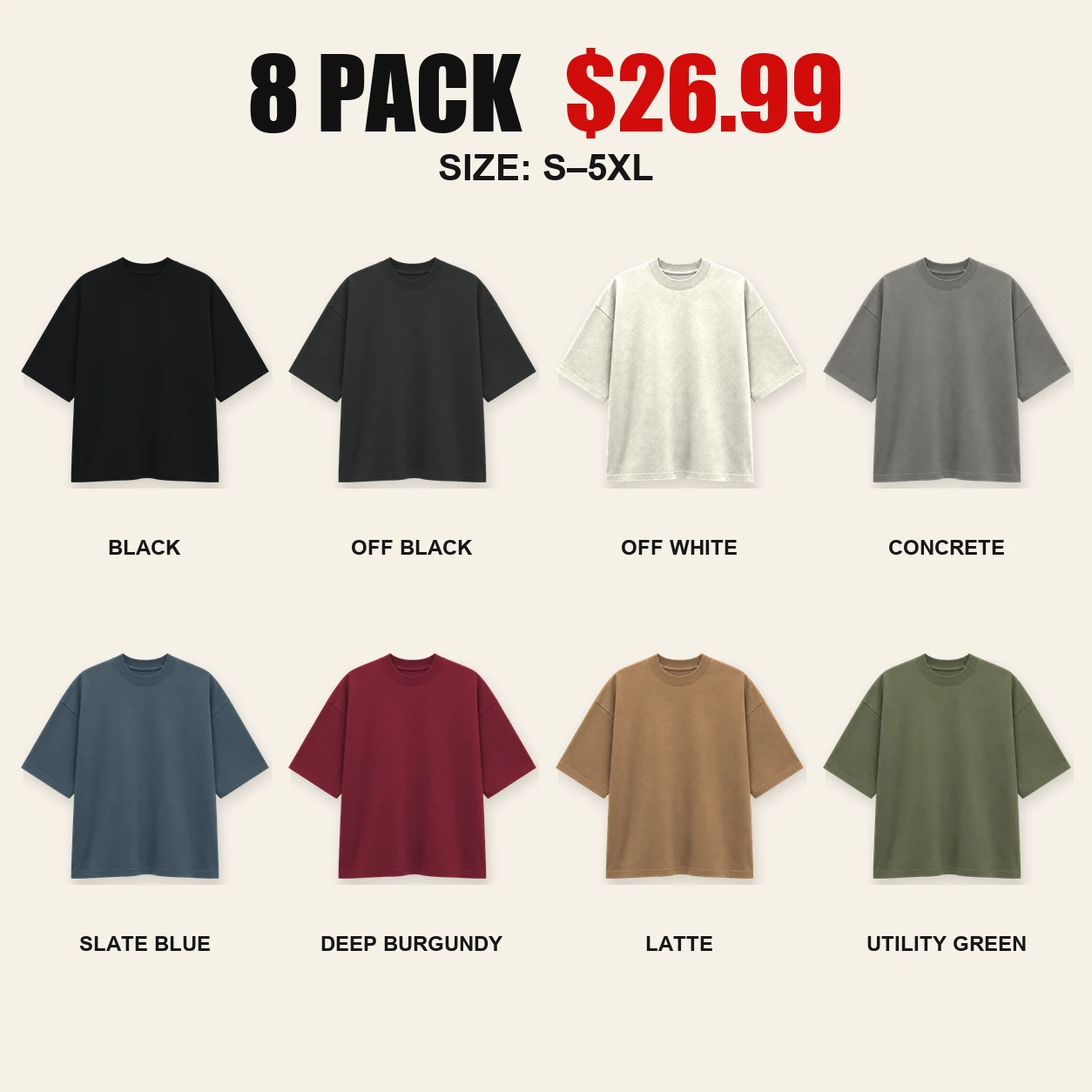 Eight-pack Modern Spectrum heavyweight T-shirt color mix