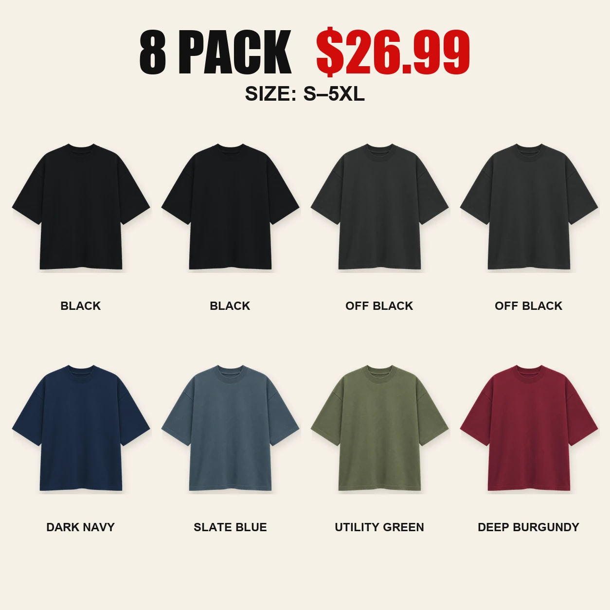 Eight-pack Dark Street heavyweight T-shirt color mix