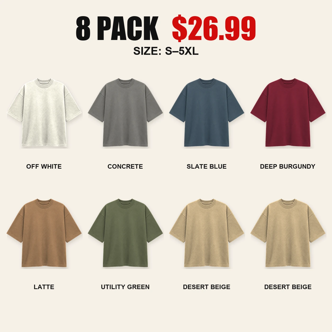 Eight-pack Earth and Vintage heavyweight T-shirt color mix